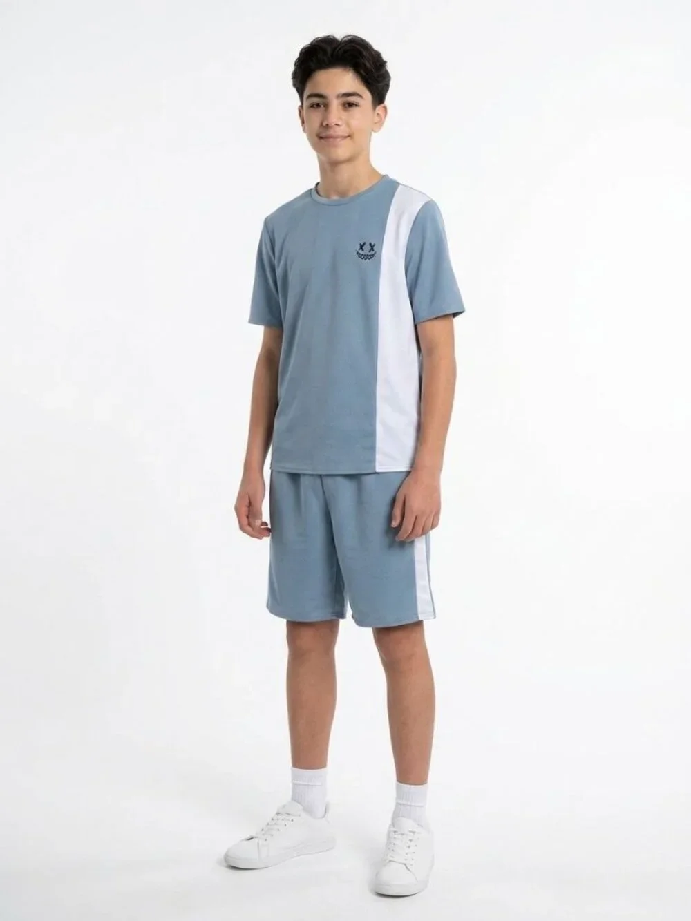 SHEIN Teen 2 Piece Blue Short Set T-Shirt & Shorts Graphic Smiley Face Size 16Y